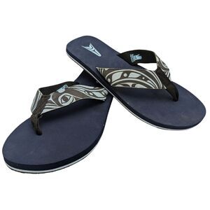 Native North West Suede Flip Flops Humpback Whale Size Men's XL (12-13)